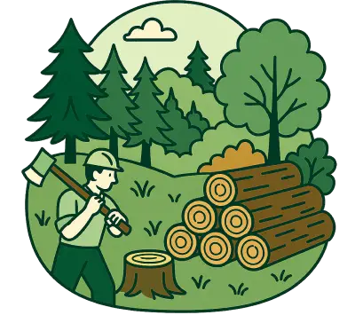 木材資源を生産したり、特用林産物を供給している様子を描いたイラスト
